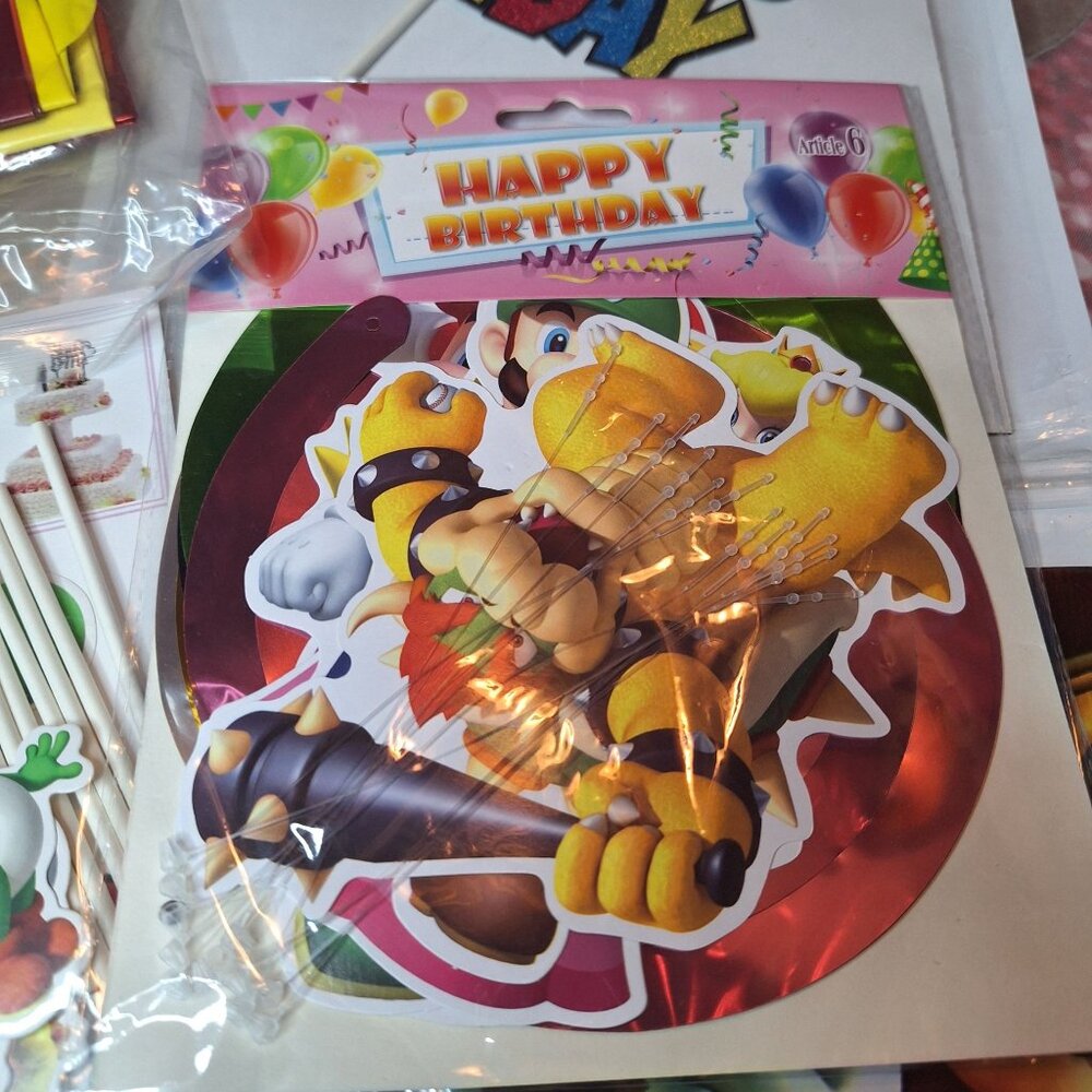 Super Mario Themed Birthday Party Supplies Cake Toppers Banner Tablecloth Toad - Picture 6 of 10